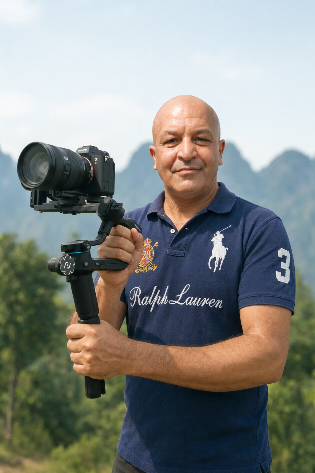 Bourbiza Mohamed documentary filmmaker with camera gimbal Bourbiza Mohamed documentary filmmaker working with a camera gimbal during a travel assignment